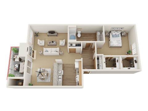 Floor plan for 1 bed, 1 bath, 700 sqft